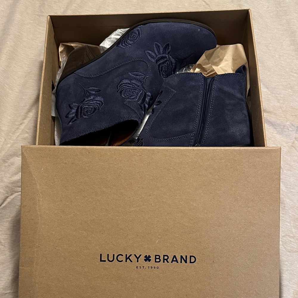 Lucky Brand Dark Blue Floral Ankle Boots